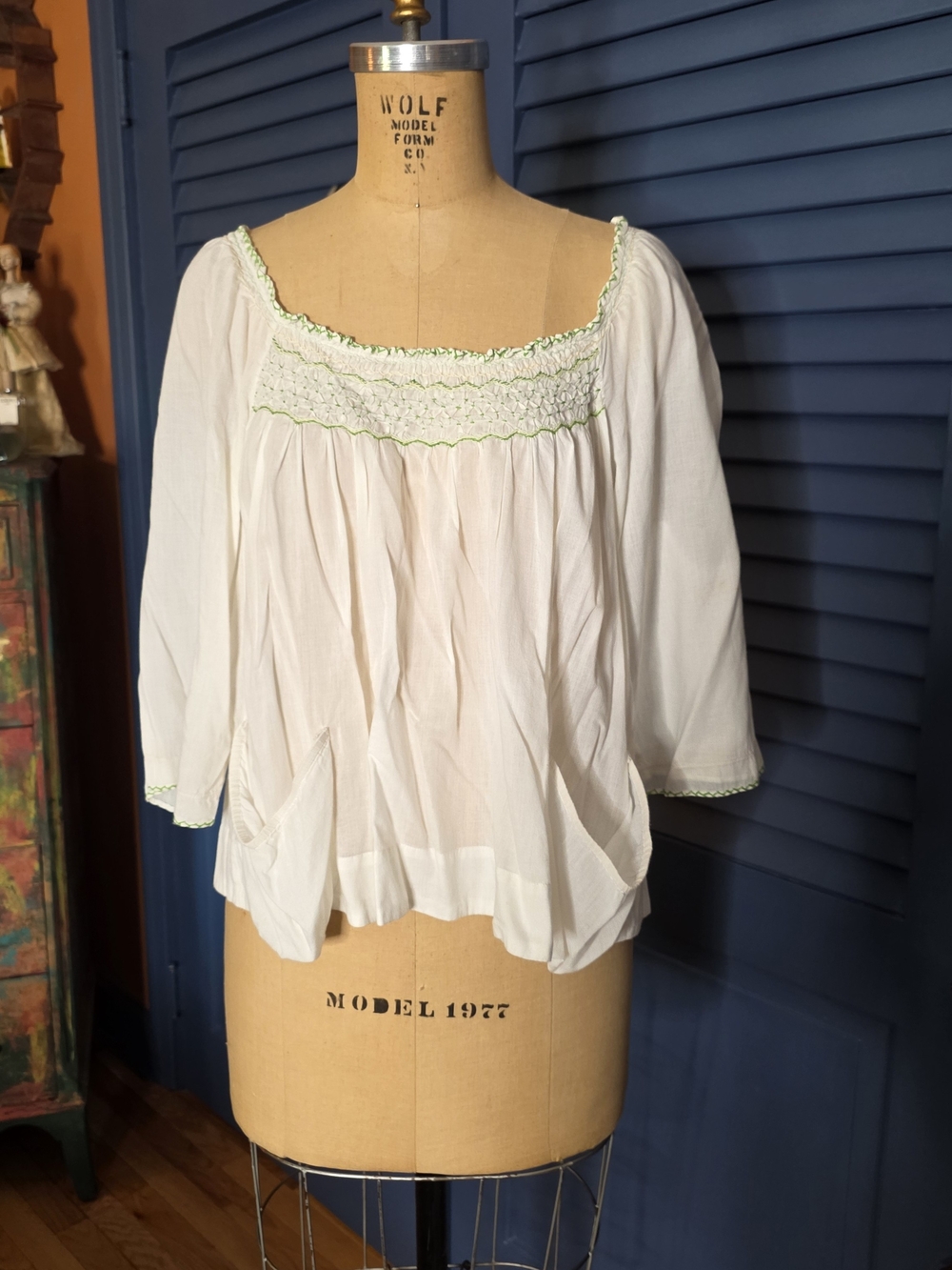Free People Vintage Cottagecore Smocked Peasant Blouse White Size 12